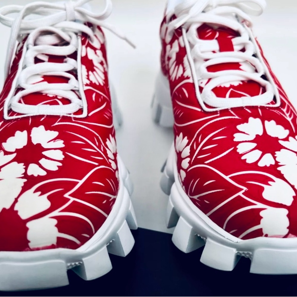 Prada Rare Lux Sneakers, Red w/White Flowers, Unisex Men’s US 9 EU 42 Xmas Gift - Picture 6 of 17